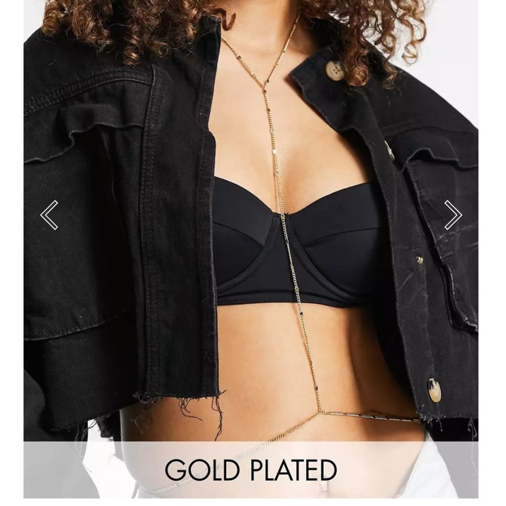 14k gold plated body chain in fine dash design